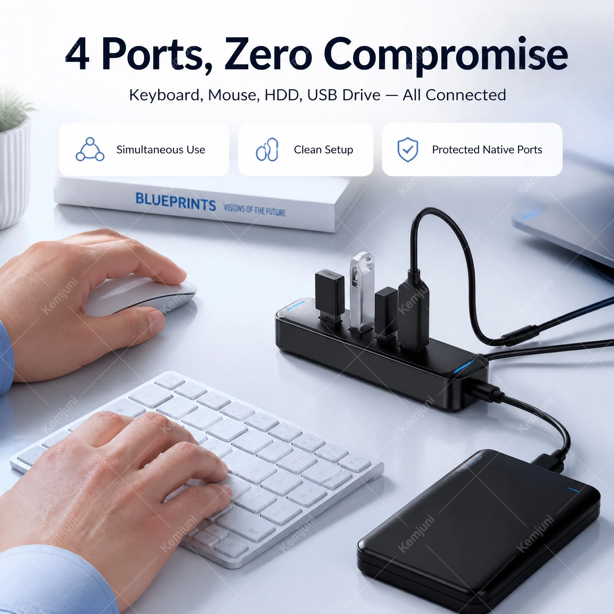 Фото 3M 5M 10M USB 3.0 удлинитель, высокоскоростная передача данных 5 Гбит/с, 4-портовый HUB, док-станция, многопортовый концентратор, внешний источник питания Type-C №3