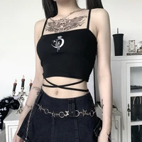 sexy gothic women suspender hollow out camisoles summer sleeveless bustiers corset crop tops punk style streetwear vest