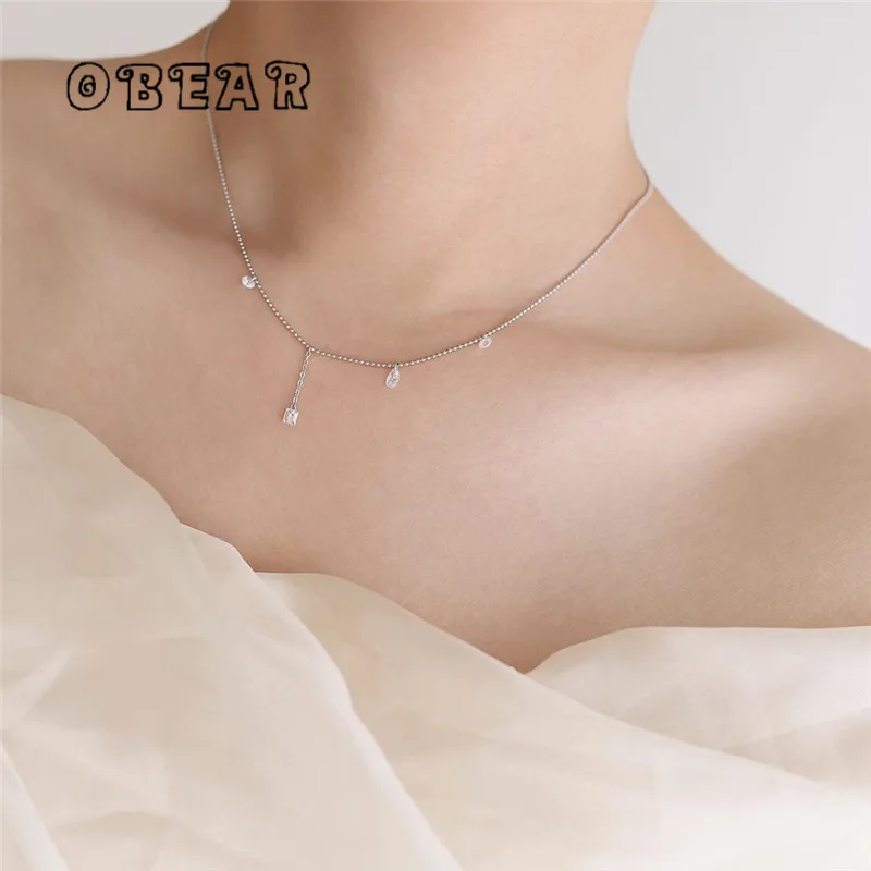 

Korean Light Luxury Tassel White Zircon Necklace Clavicle Chain for Women Stainless Steel Does Not Fade Jewelry