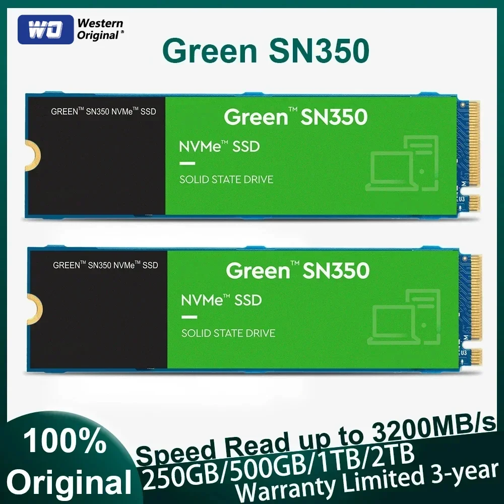 Оригинальный зеленый SN350 1TB 2 ТБ NVMe внутренний SSD твердотельный накопитель Gen3 PCIe QLC