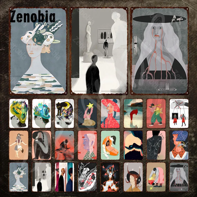 

Abstract Illustration Art Metal Poster Surrealism Portrait Iron Painting Decorative Tin Sign Plate Vintage Plaque for Home Decor