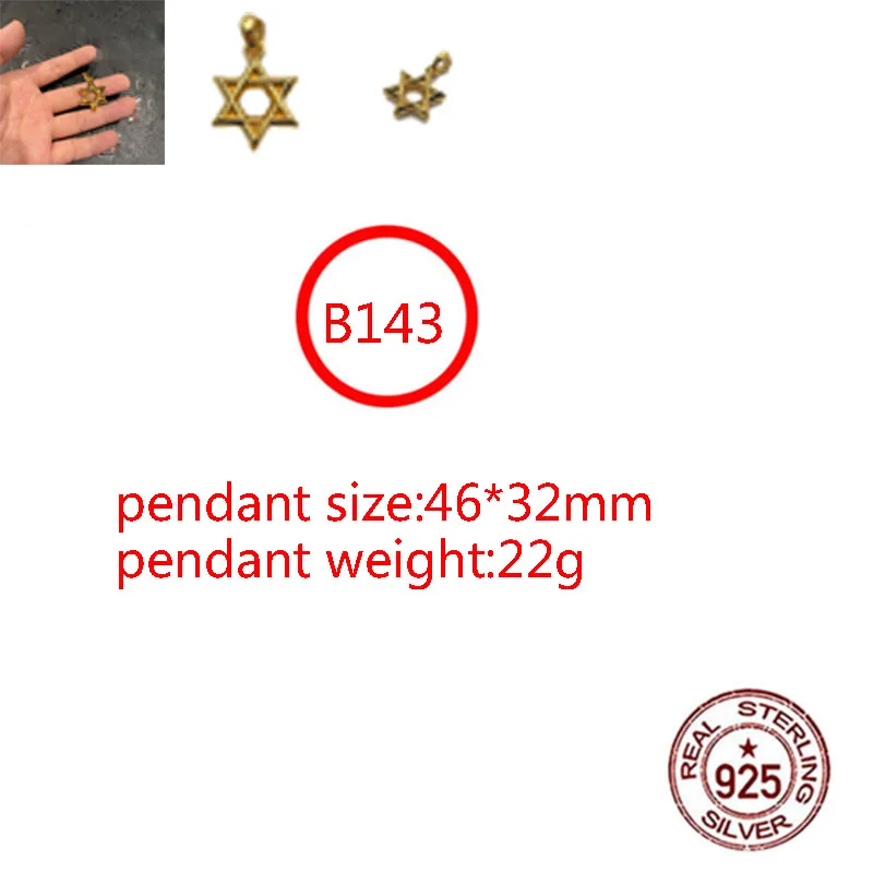 

B143 S925 sterling silver pendant creative couple fun hip-hop retro personality gold-plated six-pointed star cross flower shape