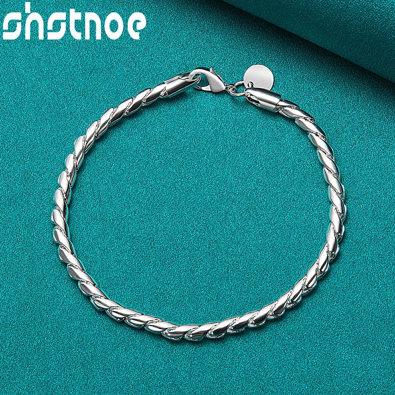 

SHSTONE 925 Sterling Silver 4mm Snake Chain 20cm Charm Bracelets For Women Men Birthday Party Gifts Fashion Jewelry Accessories