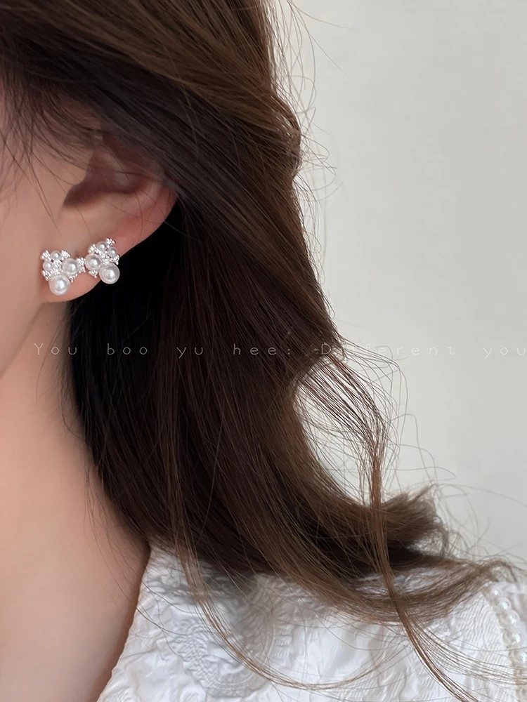 Женские серьги с бантом и жемчугом-французский Уникальный Высококачественный