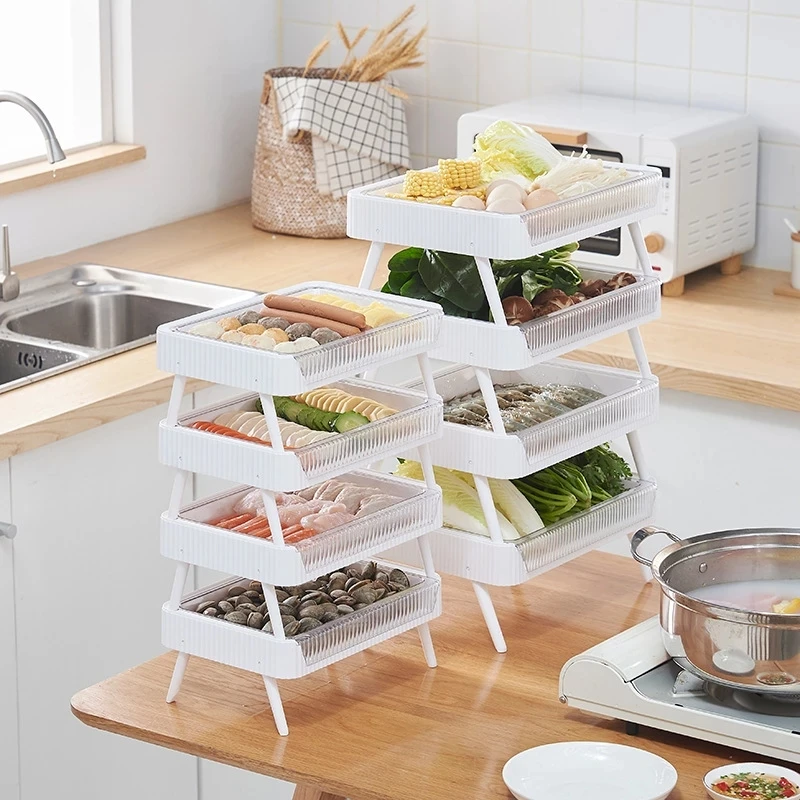 

Kitchen Tools Storage Accessories Creative Hot Pot Dish Plastic Rack Home Organizer Multi-layer Drain Rack To Store Vegetables