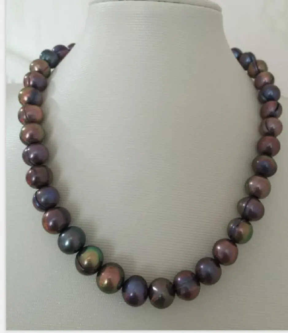 

stunning 8-9mm tahitian black red baroque pearl necklace18"