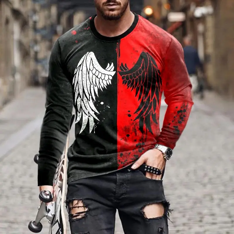 

European and American popular men's casual 3D digital printing long sleeve T-shirt fashion trend 3D printing T-shirt xs-6xl