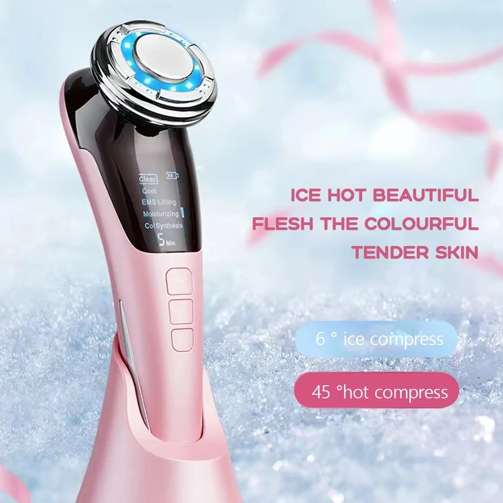 

EMS Galvanic Ion Hot Cold Face Massage Skin Care Tool Heat Cryo Compress Facial Massager Micro Electricity Lifting Anti Wrinkle