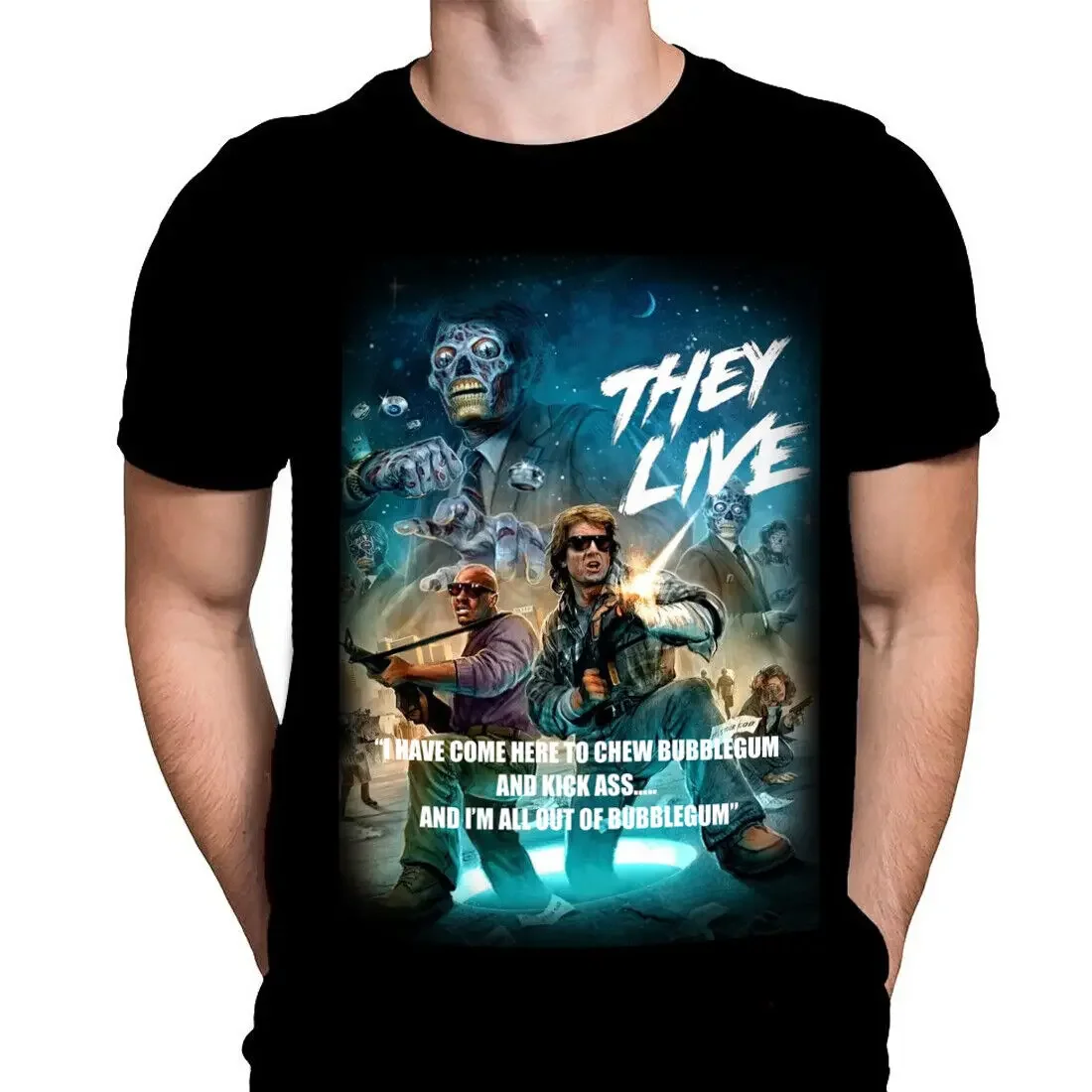 Футболка из фильма ужасов THEY LIVE BUBBLEGUM Scarey Halloween Aliens