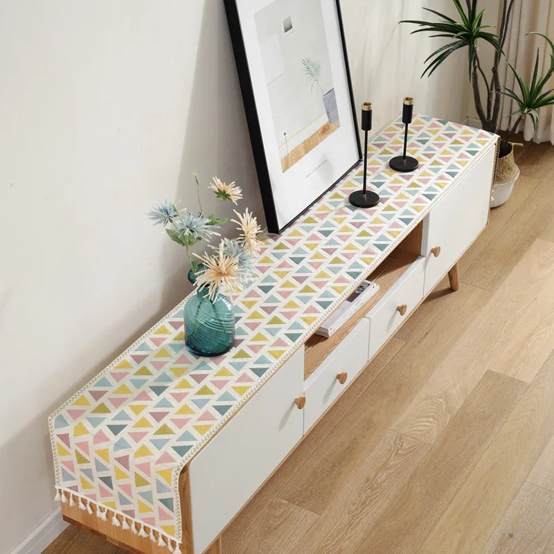 

Modern minimalist TV cabinet shoe cabinet cover towel chenille tassel household tablecloth polyester fresh table runner