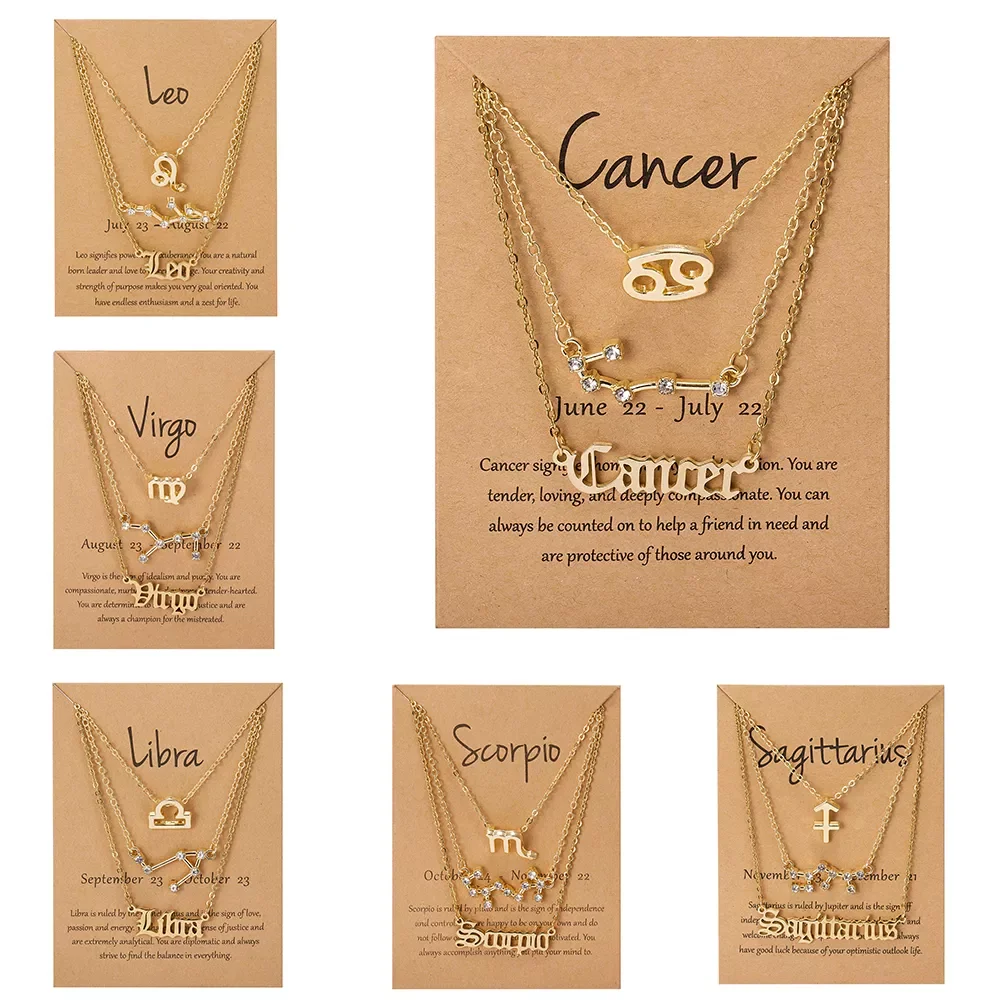 Cardboard Star Zodiac Sign Pendant 12 Constellation Charm Gold Necklace Aries Cancer Leo Scorpio Necklace Jewelry Gifts