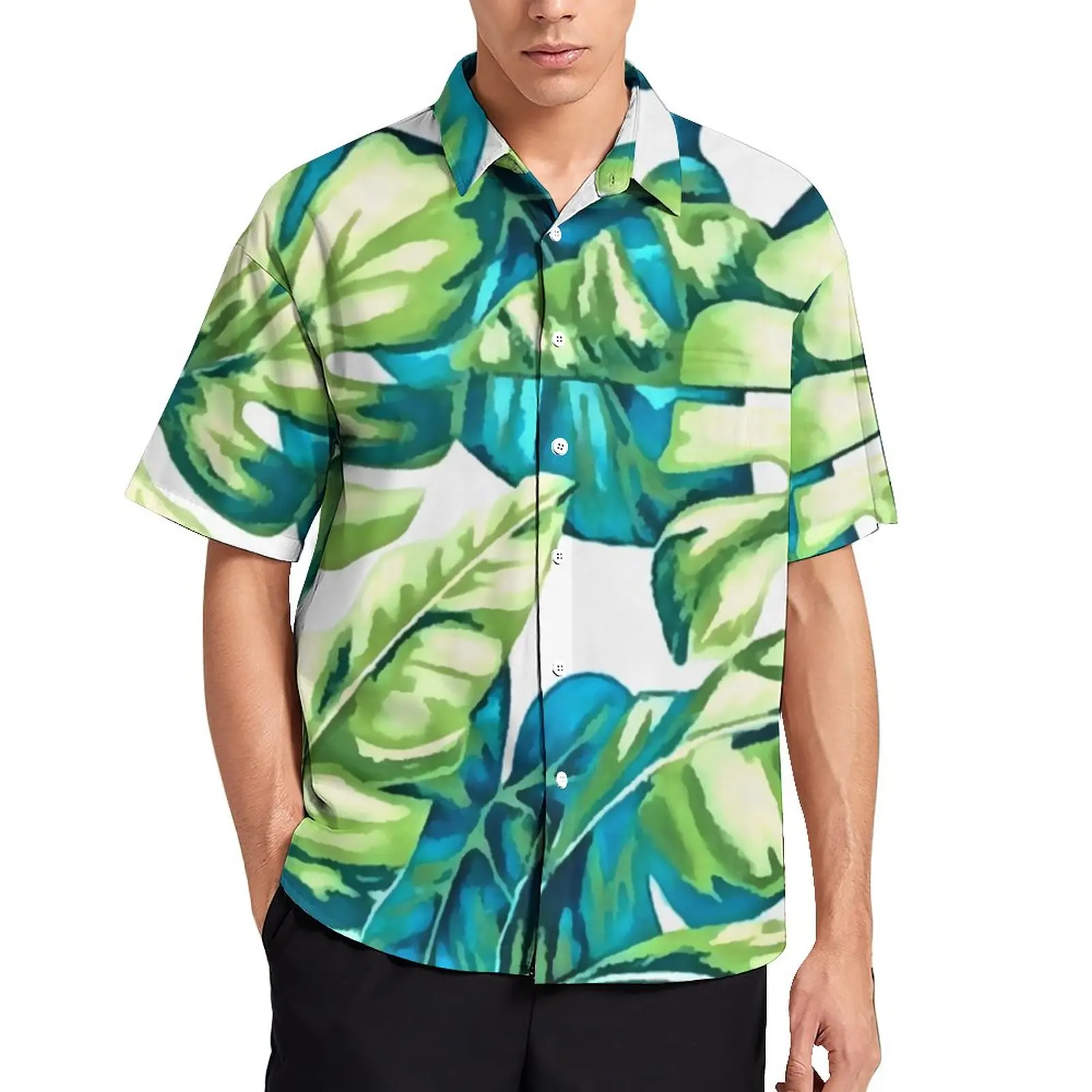 

Пляжная рубашка с цветными тропическими листьями, мужские повседневные Гавайские рубашки с принтом бананов и монстеры, винтажные блузки большого размера с коротким рукавом и графическим принтом