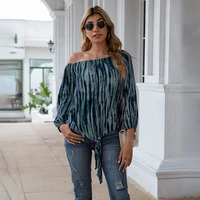 tie dye print sexy off shoulder loose long sleeve tops women oversize clothes spring and summer new fashion casual t shirts