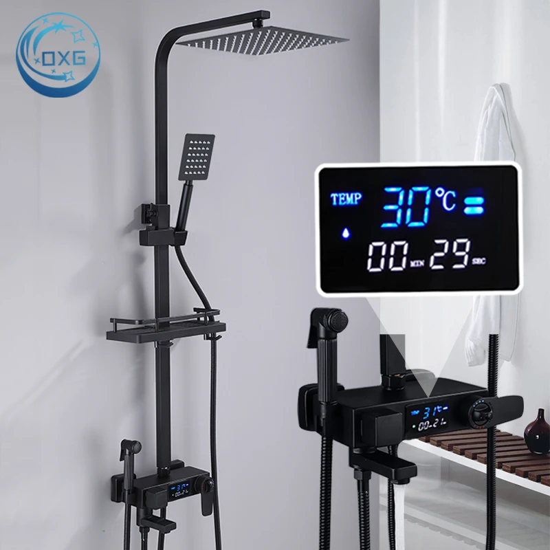 Черный Термостатический смеситель для душа OXG с цифровым дисплеем ванной комнаты