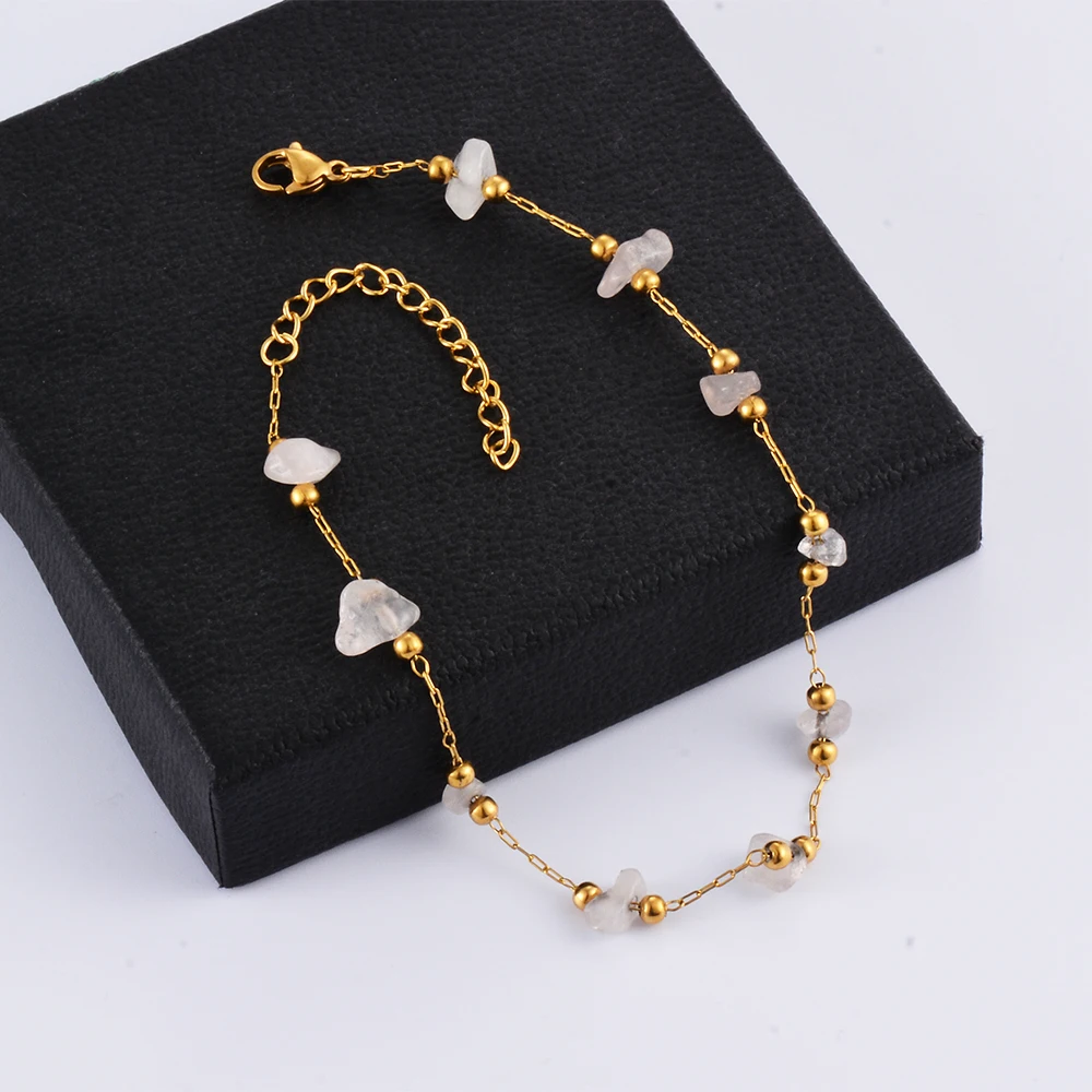 Thin Delicate Gold Color Bracelet for Women Stone Charm Stainless Steel Chain Minimal Simple Jewelry Girl Gift