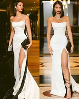 new arrival 2022 simple white evening dress custom made satin natural waist trumpet formal party gown for women