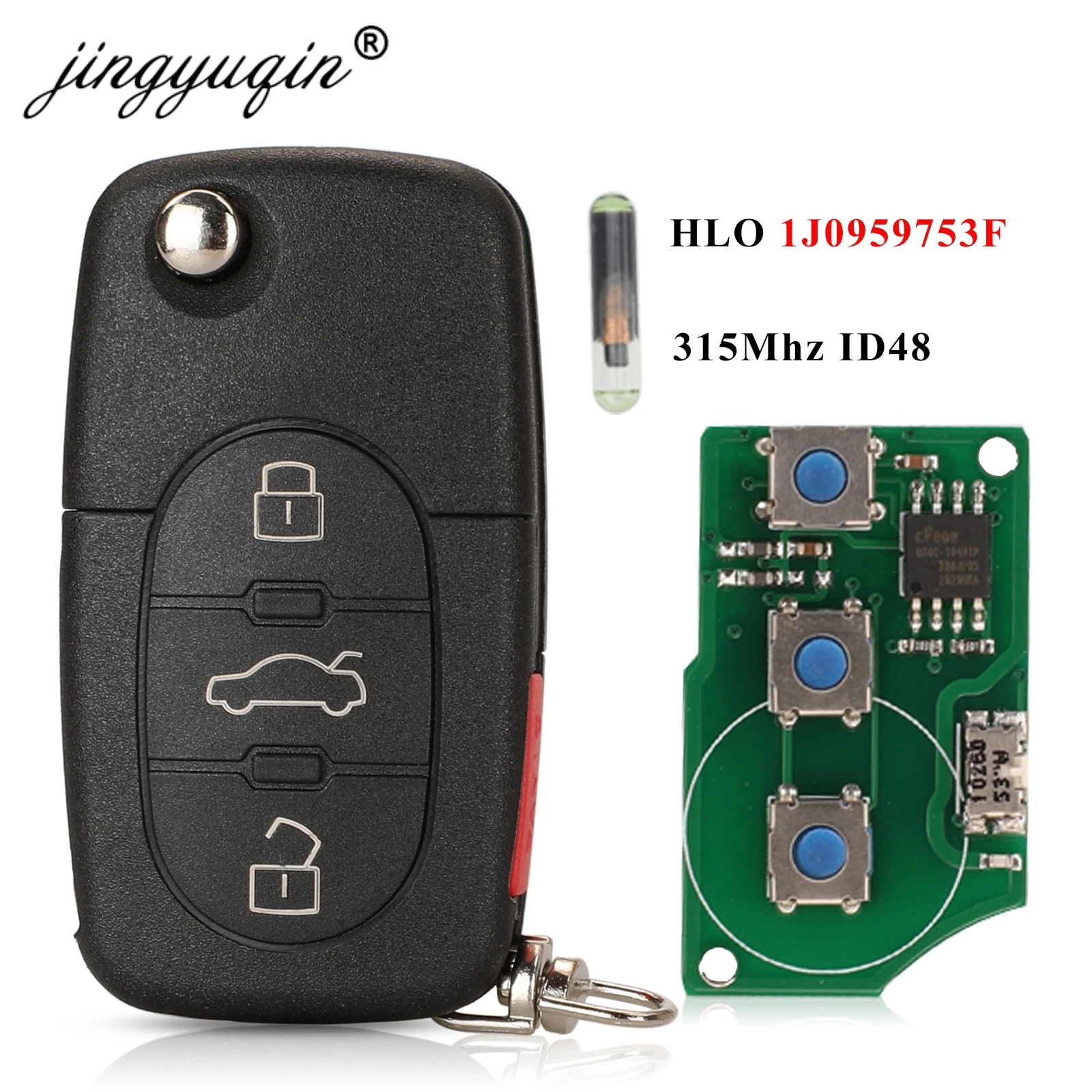 

Jingyuqin 4 кнопочный фонарь 1J0959753F 315 МГц для VW Jetta Passat Beetle Golf 1997-2001 ID48 Chip 3 + Автомобильный ключ