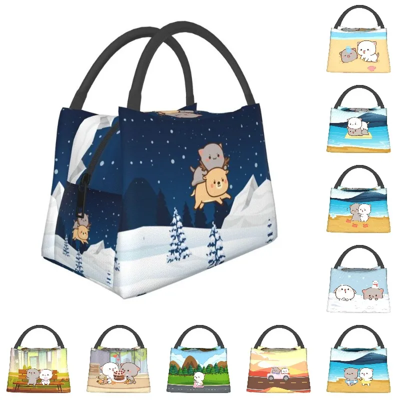 

Mochi Cat Peach And Goma Insulated Lunch Bags for Women Portable Cooler Thermal Bento Box Office Picnic Travel