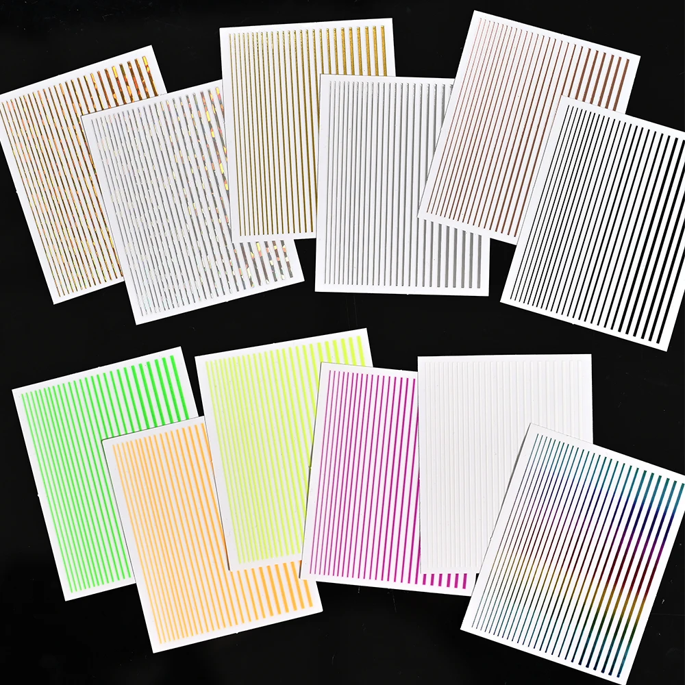 

3D Nail Sticker Set Silver Gold Lines Stripe 3D Nail Sticker Geometric Waved Star Heart Self Adhesive Slider Metal Curve Decals