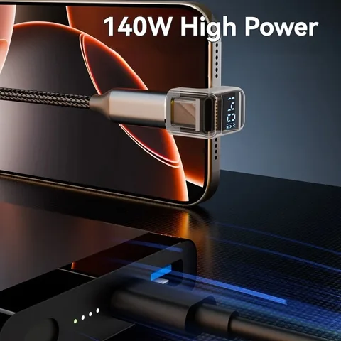 Зарядный Кабель-адаптер U-образной формы со штекером Type-C на гнездо USB4, 40 Гбит/с, 140 Вт, с цифровым дисплеем, коннектор на 180 градусов для телефона и планшета