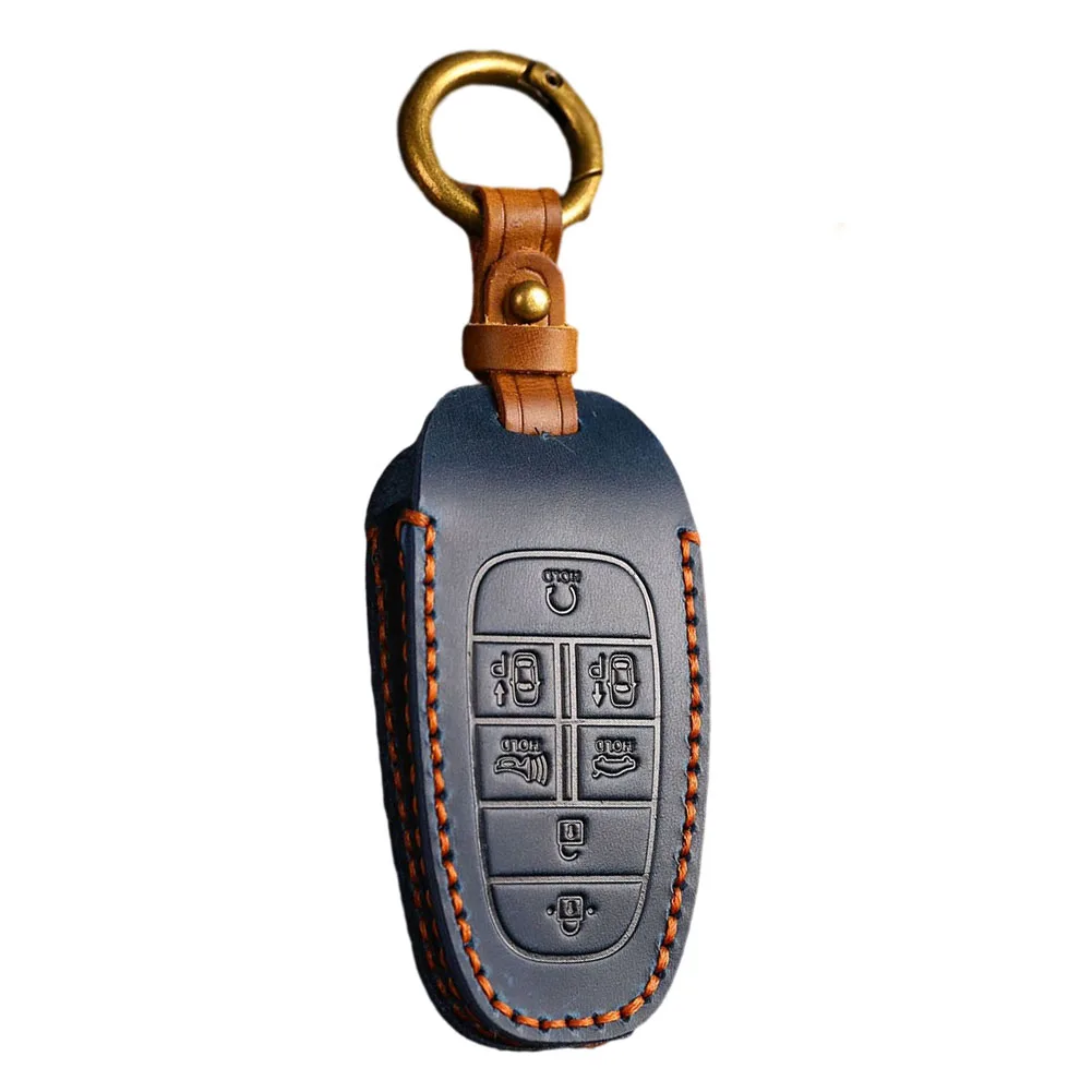 

Perfect Design Car Key Cover Holder Shell 1 Pc Anti-Drop Anti-Fall Blue Cowhide Decoration Full Coverage Key Fob