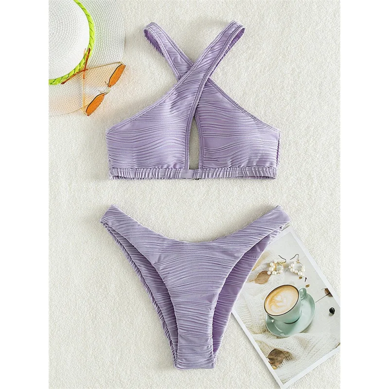 

Женский раздельный купальник с чашками пуш-ап и лямкой на шее