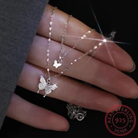 s999 sterling silver double layer butterfly necklace fashion clavicle chain for women light luxury jewelry wedding party gift