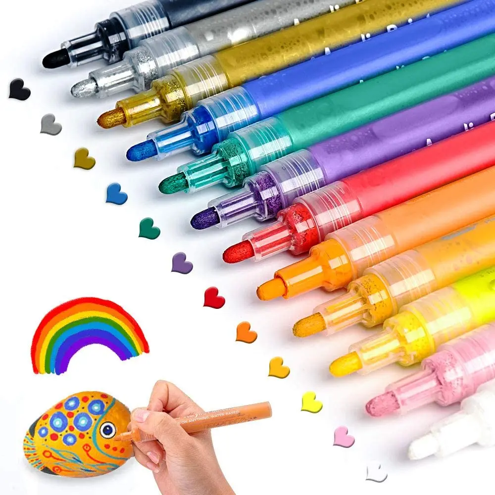 

12 цветов художественные маркеры Премиум маркер 2 мм наконечник акриловая ручка нетоксичные безопасные для детей акриловые ручки водонепроницаемые граффити маркеры для творчества