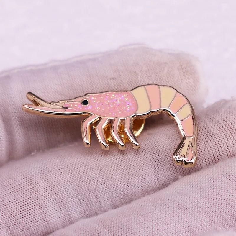 

XM-funny Creative cute flashing shrimp brooch to protect the marine ecological badge backpack accessories copper badge