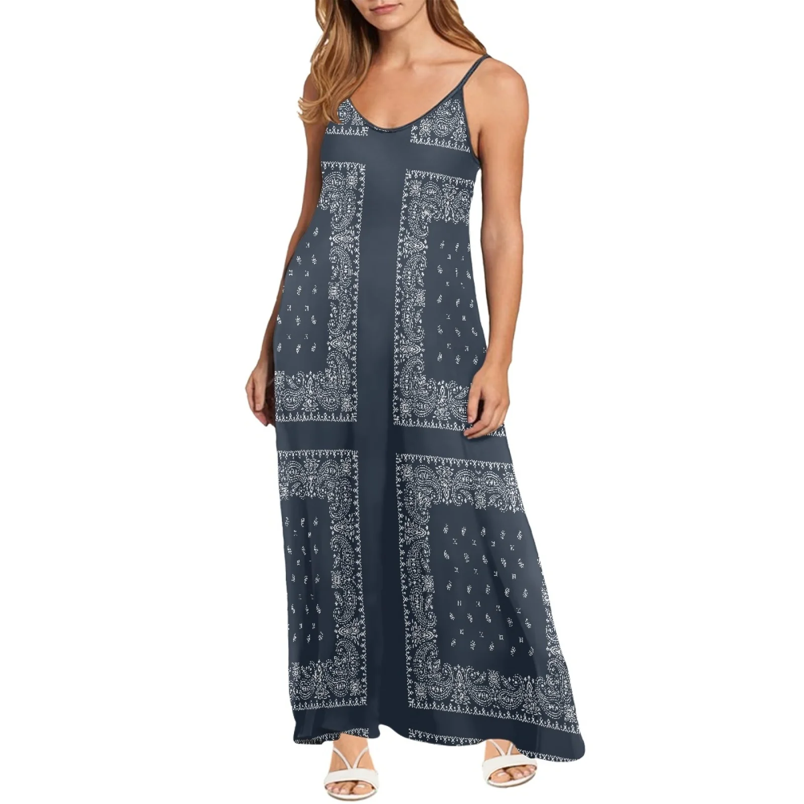 

Женское пляжное платье с принтом, длинное летнее платье с v-образным вырезом и открытыми плечами