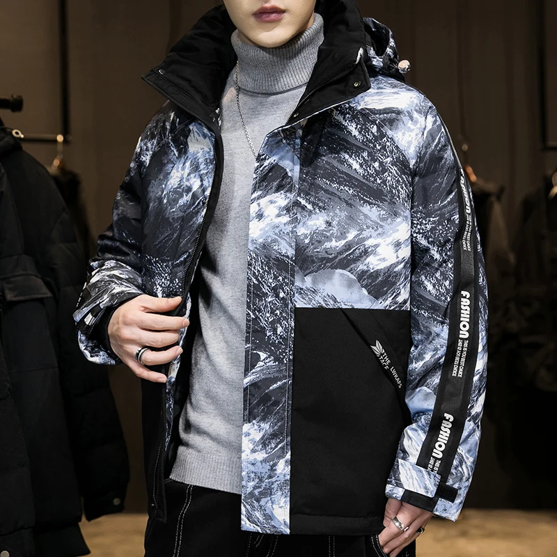 

Мужская теплая куртка на утином пуху, модное пальто оверсайз, зимние ветрозащитные водонепроницаемые повседневные куртки, Мужская Уличная одежда, пальто в стиле хип-хоп