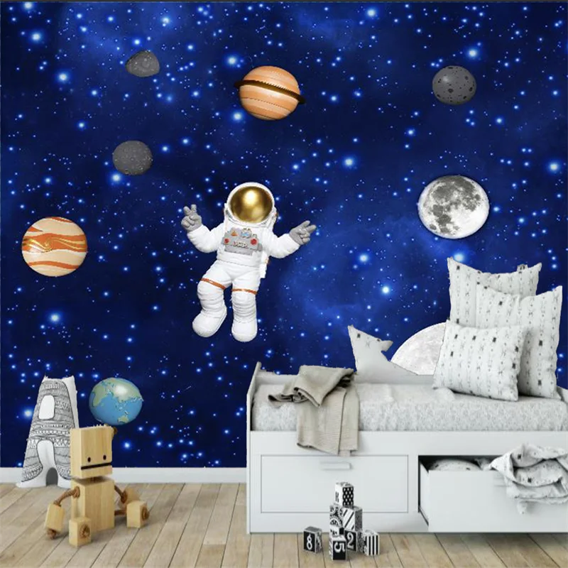 Custom Cartoon Space Planet Kids Bedroom Background Wall Photo Wallpapers Suitable for Kids Room Mural Wall paper Home Decor