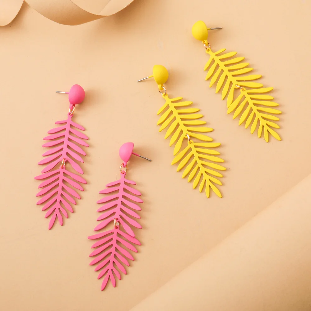 

Casual Resort Style Colorful Baking Lacquer Leaves Earrings Sweet Small Fresh Leaves Long Earrings Fashion for Women Earrings