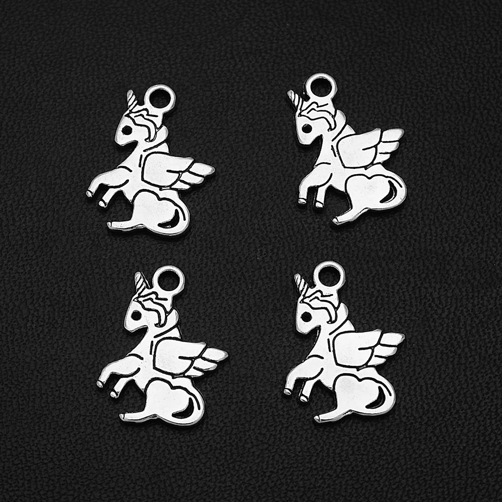 

10pcs/Lots 13x18mm Antique Silver Plated Cute Unicorn Wings Charms Pegasus Feathers Pendants For Diy Jewelery Accessories Crafts