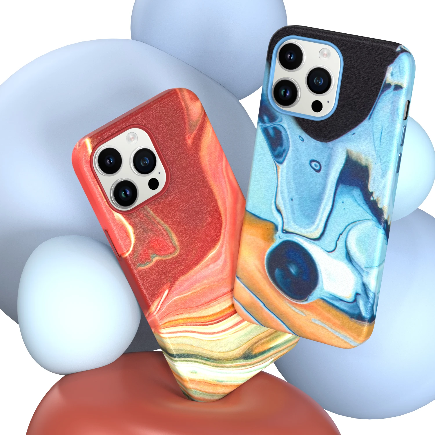 

Art Watercolor Paint Magnetic Wireless Charging Leather Phone Case For iPhone 14 13 12 Promax 14 Plus All Inclusive Cover