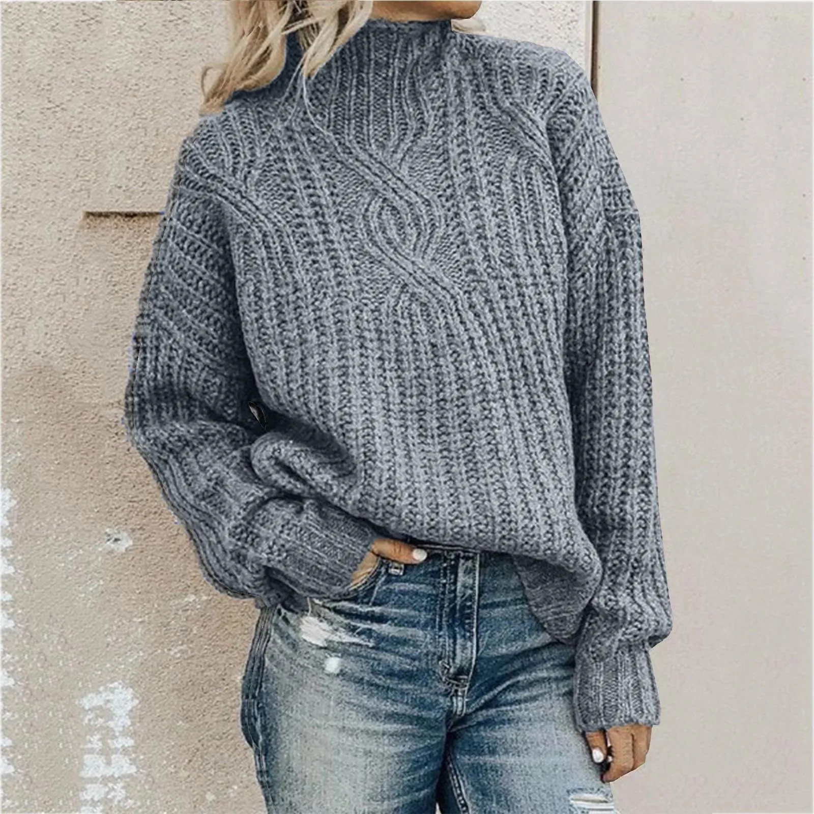 

Womens Sweater Turtleneck Long Sleeve Casual Solid Color Knitted Mens Tan Pullover Sweater over for Women Bulky Pullover Sweater