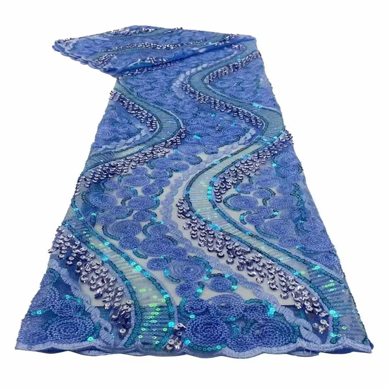 

Небесно-голубая африканская кружевная ткань с блестками, французская 3D кружевная ткань 2023, зеленые высококачественные молочные шелковые кружева для свадебного платья