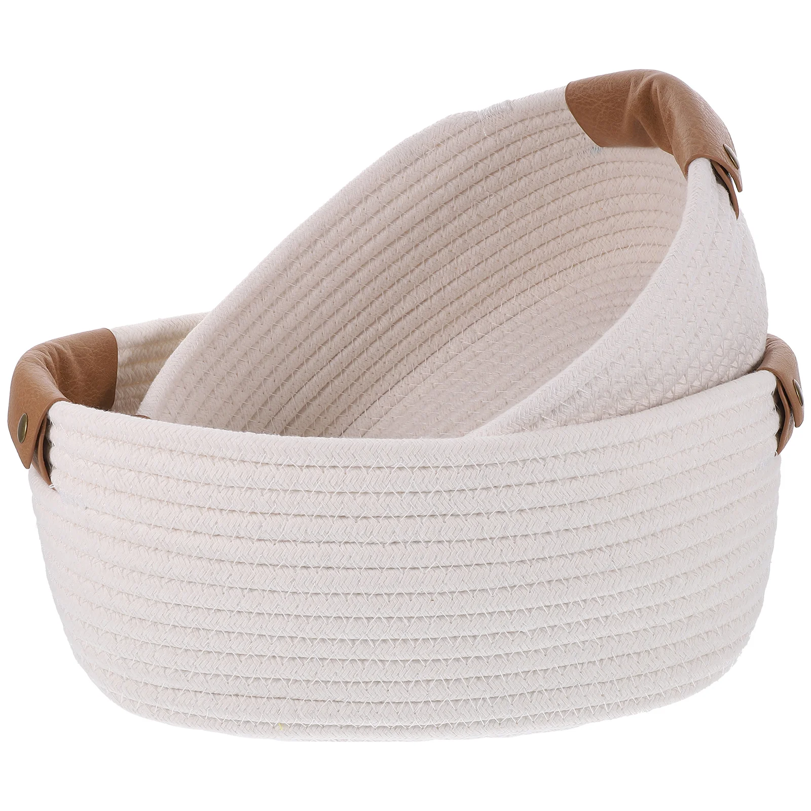 

2 Pcs Hamper Cotton Rope Storage Basket Cloth Organizer Snack Desktop Woven White Baskets Shelves