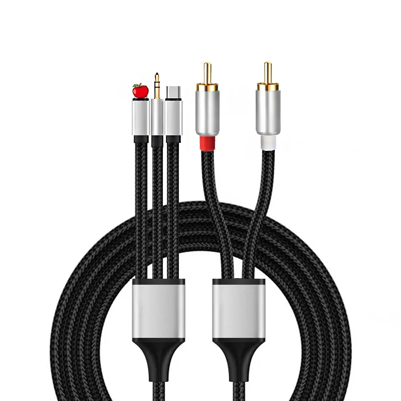 3in1 Audio Line USB Type-C/For Ios 8Pin/3.5mm Male To 2 Dual RCA Y Splitter Audio Cable for PC SmartPhone To Amplifier Speaker
