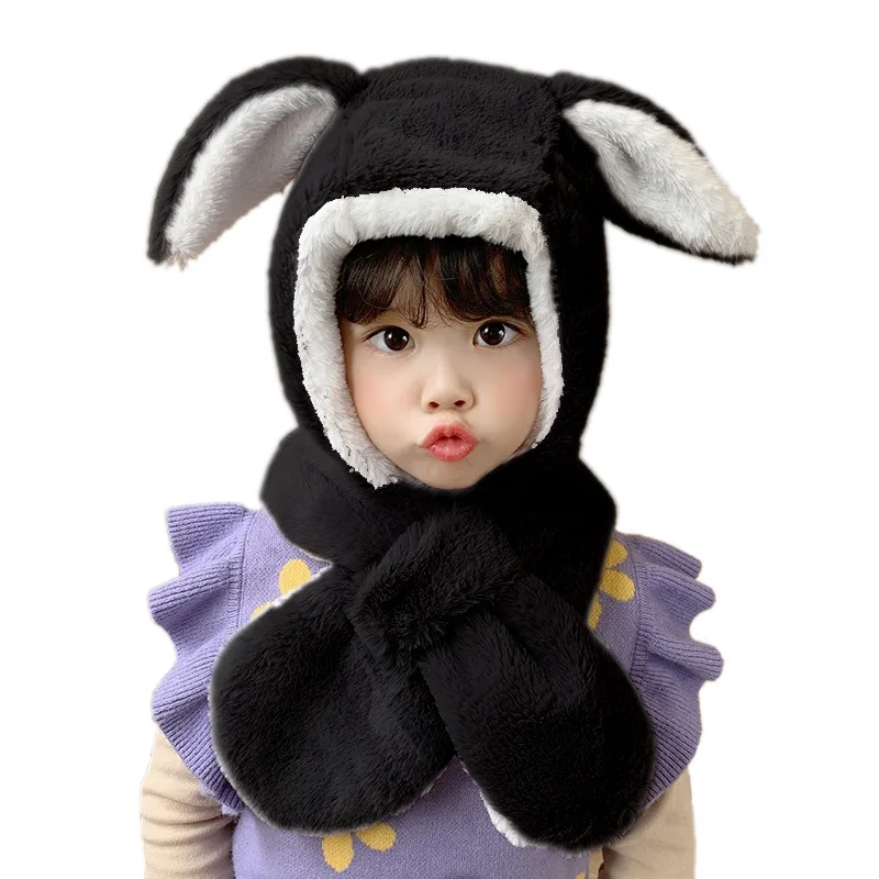 

Детская зимняя шапка для мальчиков и девочек, утепленная меховая шапка-ушанка, шарф, Детская плюшевая Шапка-бини с милыми мультяшными кроличьими ушами для детей