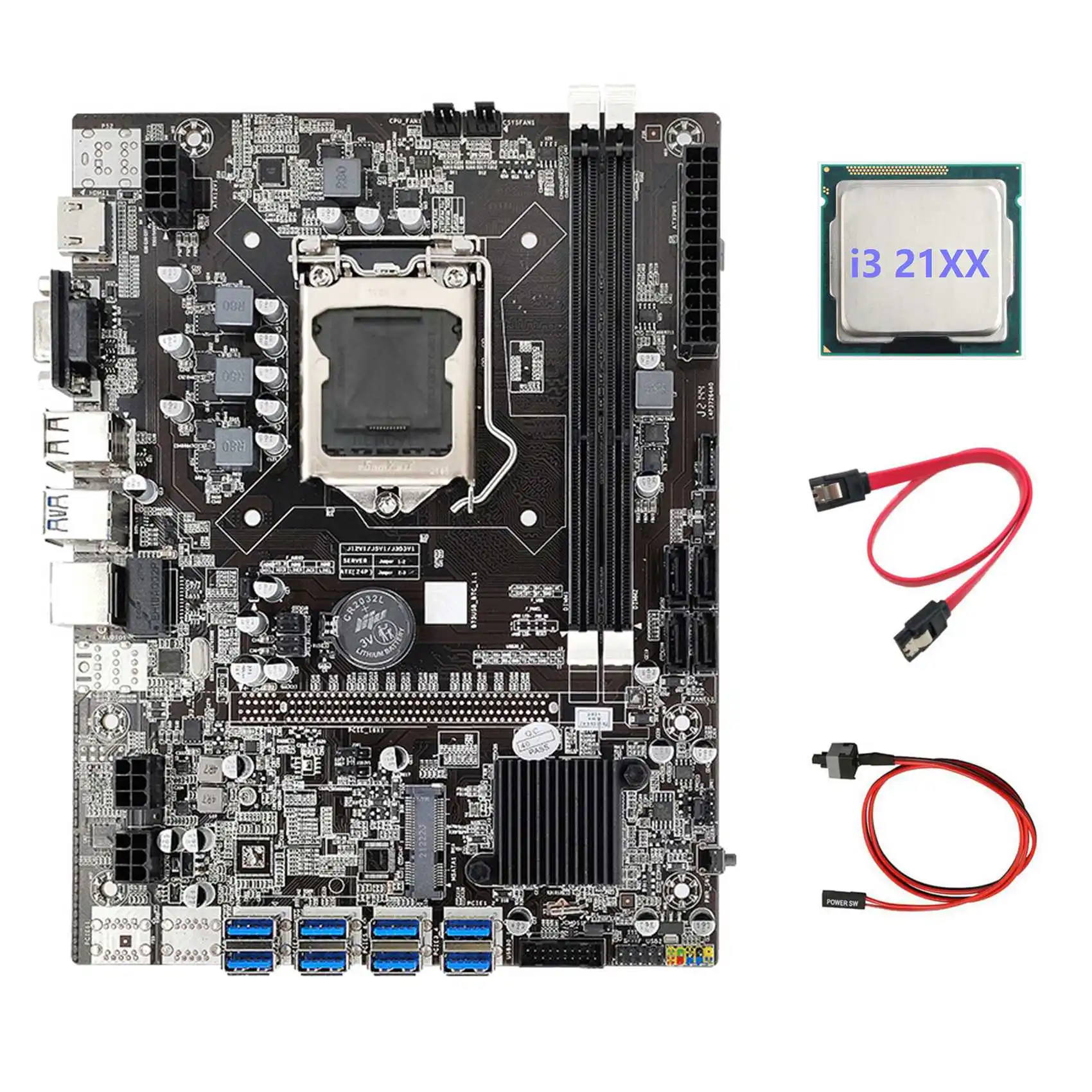 B75 ETH Mining Motherboard 8XPCIE USB Adapter+I3 21XX CPU+SATA Cable+Switch Cable LGA1155 B75 USB Miner Motherboard