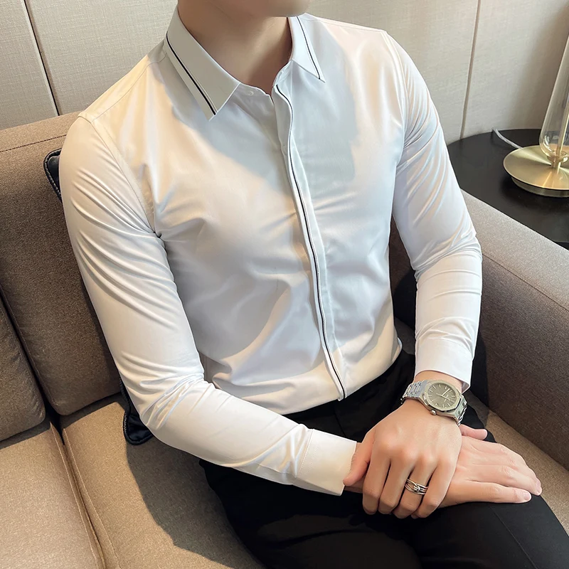 

Мужская рубашка с длинным рукавом, белая классическая приталенная рубашка, смокинг, деловая и официальная одежда, 2023