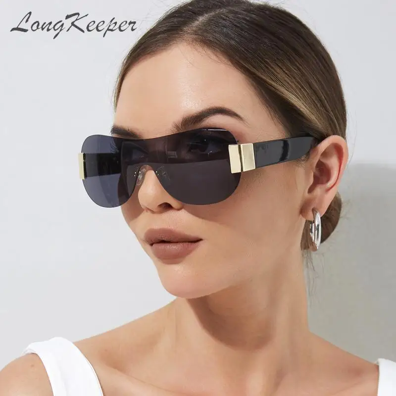 

New Steampunk Rimless Sunglasses Goggle One Piece Uv400 Trend Women Y2K Sun Glasses Oversized Shades Eyewear Female Designer