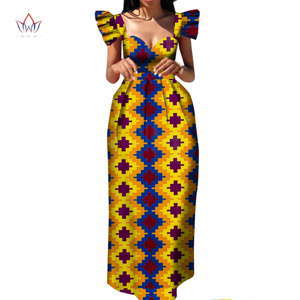 

African Clothing Styles For Women Lotus Leaf Sleeve Dashiki Ankara Summer A-Line Clothes Long Vintage Mid-length Vestidos WY9742