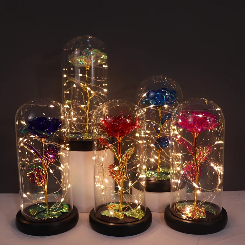 

LED Artificial Flower Everlasting Rose LED Light Valentine's Day Glass Cover Wedding Home Decoration Birthday Gift Gift