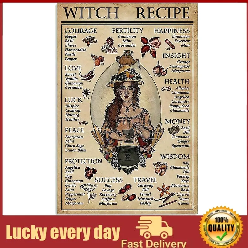 

Witch Recipe for Vintage Poster Metal Tin Signs Iron Painting Plaque Wall Decor Bar Novelty Funny Bathroom Toilet Paper Retro
