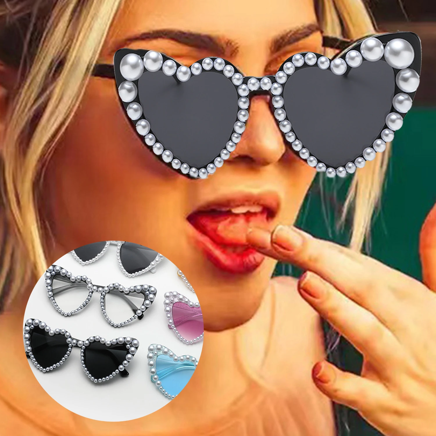 

Солнцезащитные очки женские с жемчужинами и белыми сердечками