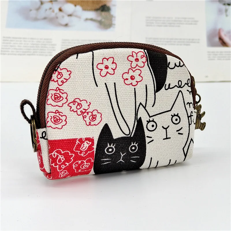 Women's Canvas Cartoon Prints Keychain Wallet Small Card Organizer Key Pouch Ladies Money Bag Coin Purse for Children Girls Boys images - 6