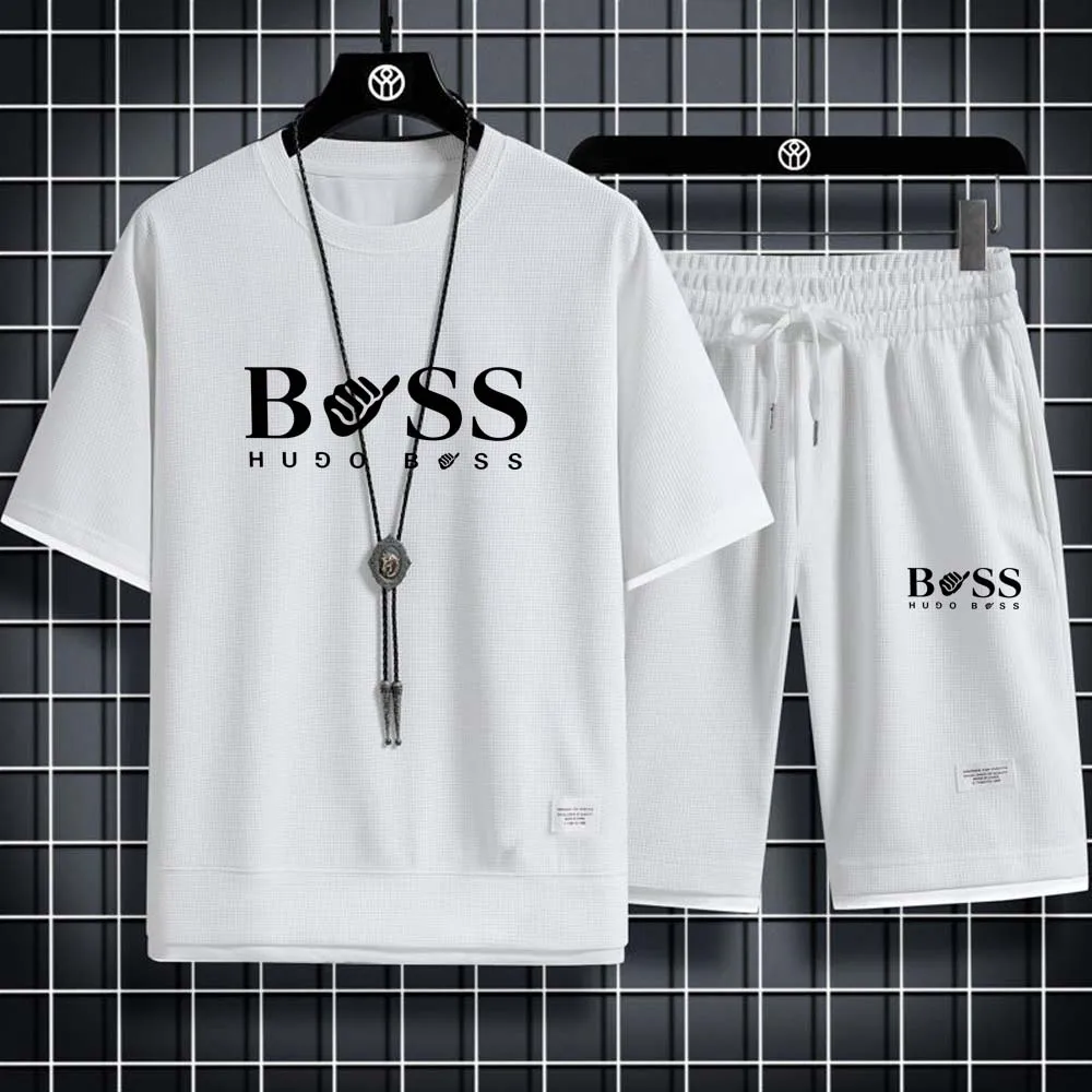 Men's Two Piece Linen Casual T-shirt and Shorts Set Loose Size Sports Set Fashion Short Sleeve Sports Set Men's Set