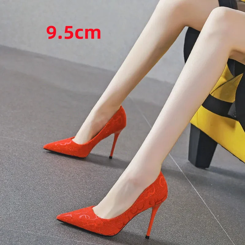 

Women Sweet Light Weight High Quality Rose Red Stiletto Heels Lady Cute Black Comfort Office Heel Shoes Zapatos De Mujer E382